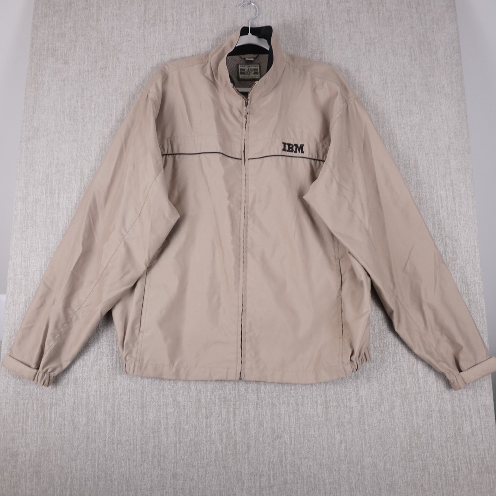 Vintage IBM Employee Windbreaker Jacket Mens LARGE Beige PC Computer Logo 90s